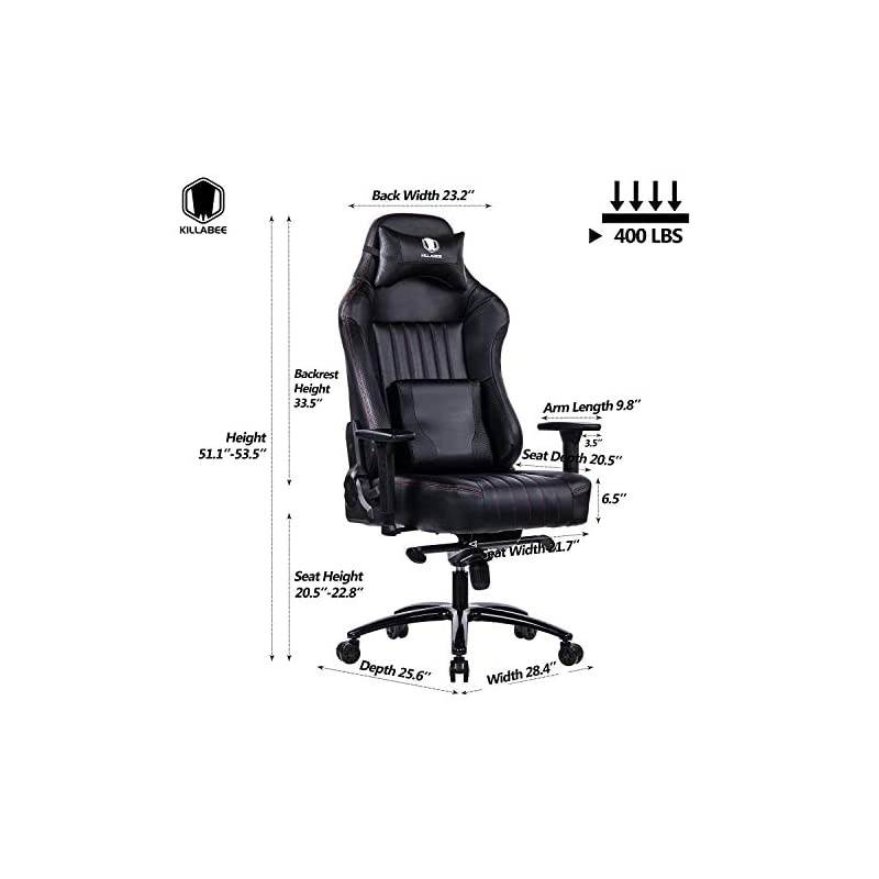 Memory Foam Gaming Chair, Adjustable Tilt Angle and 3D Armrest Ergonomic High-Back Leather Racing Executive Computer Desk Office Metal Base (Black)