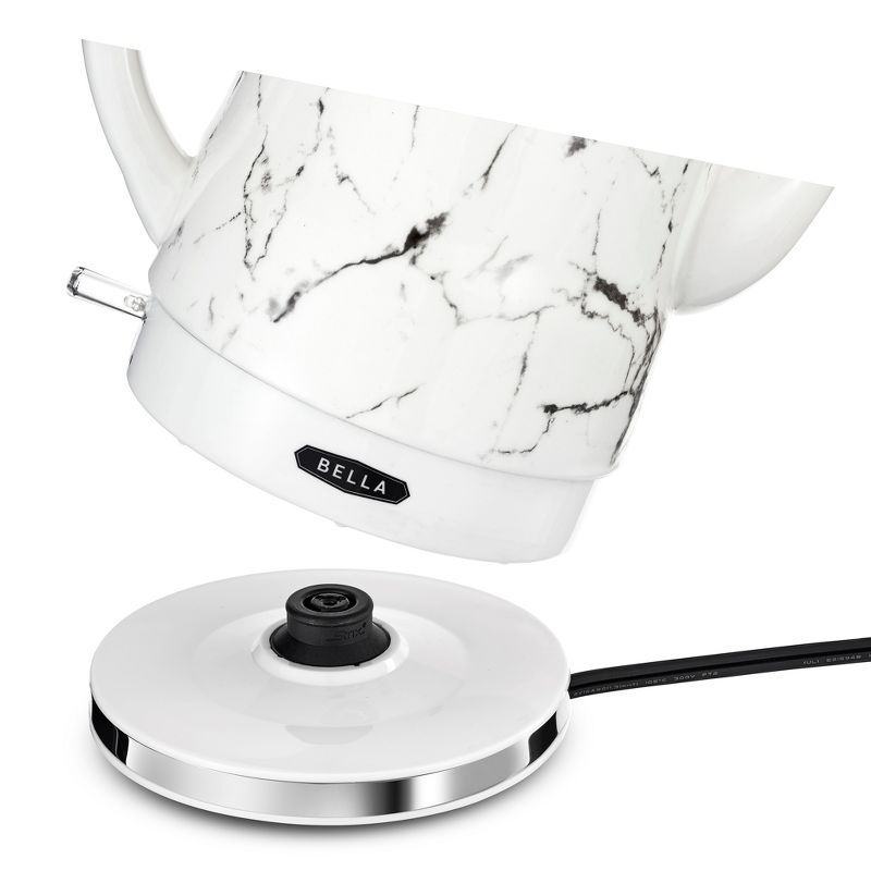 Bella 14743 Stylish 1.5 Liter 1350 Watt Long Neck Spout Ceramic Cordless Electric Kettle with 360 Degree Swivel Base, White Marble