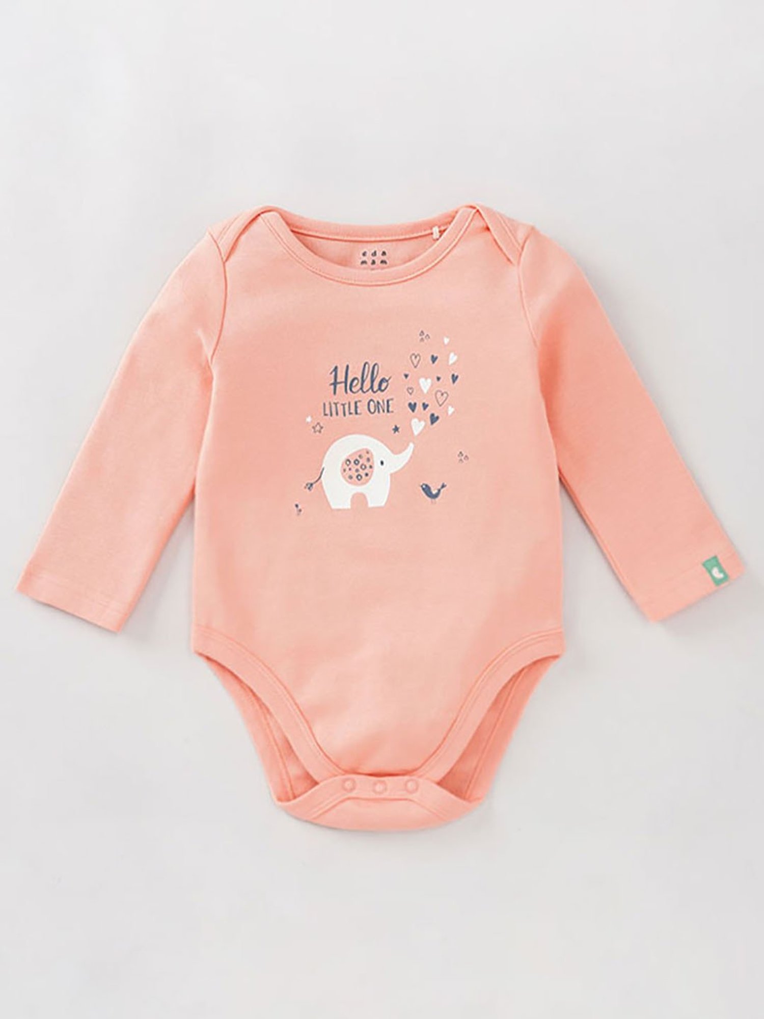 Ed-a-Mamma Baby Peach & Green Printed Full Sleeves Bodysuit (Pack Of 2)