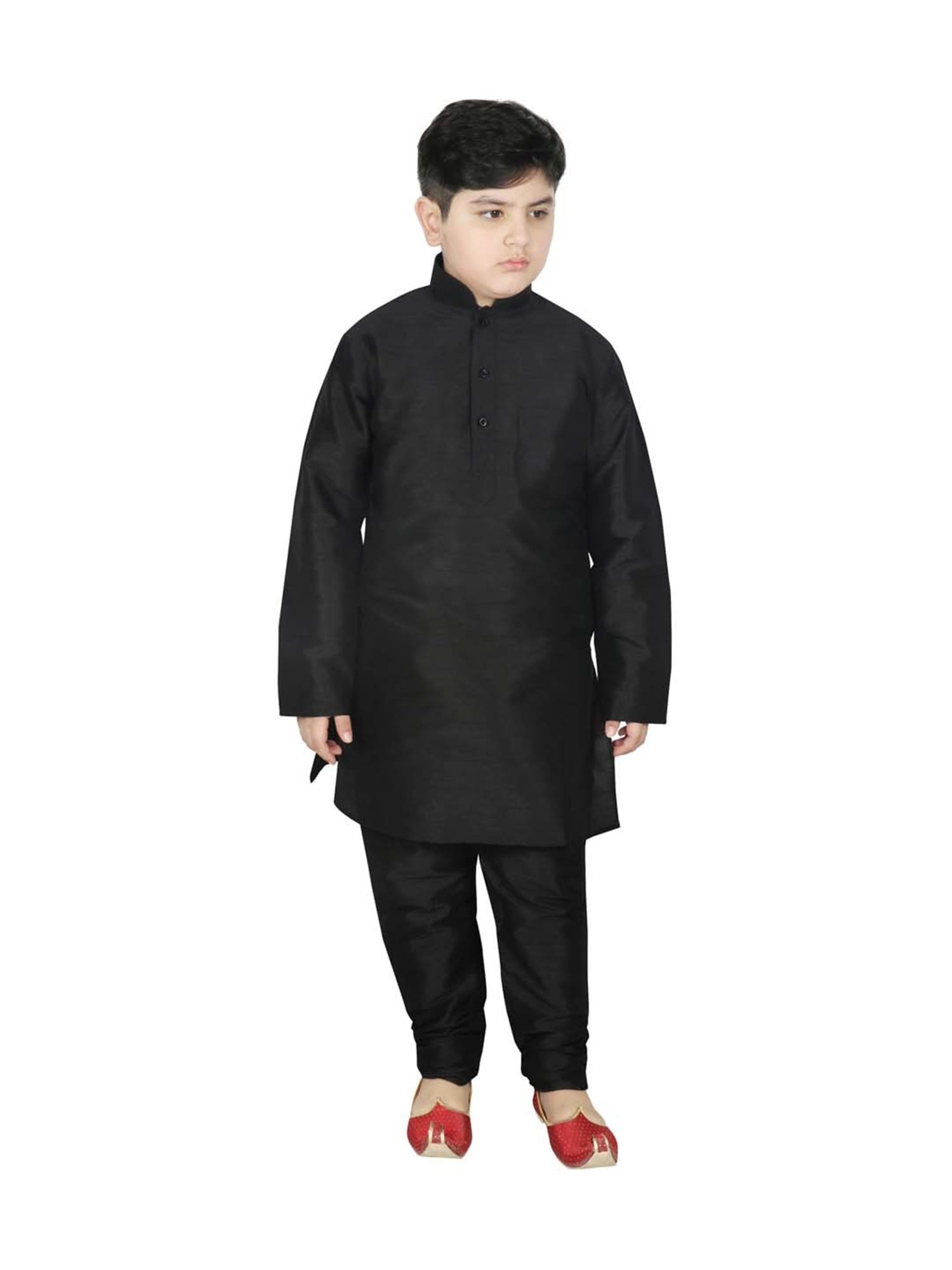SG Yuvraj Kids Wine & Black Textured Pattern Full Sleeves Kurta Set