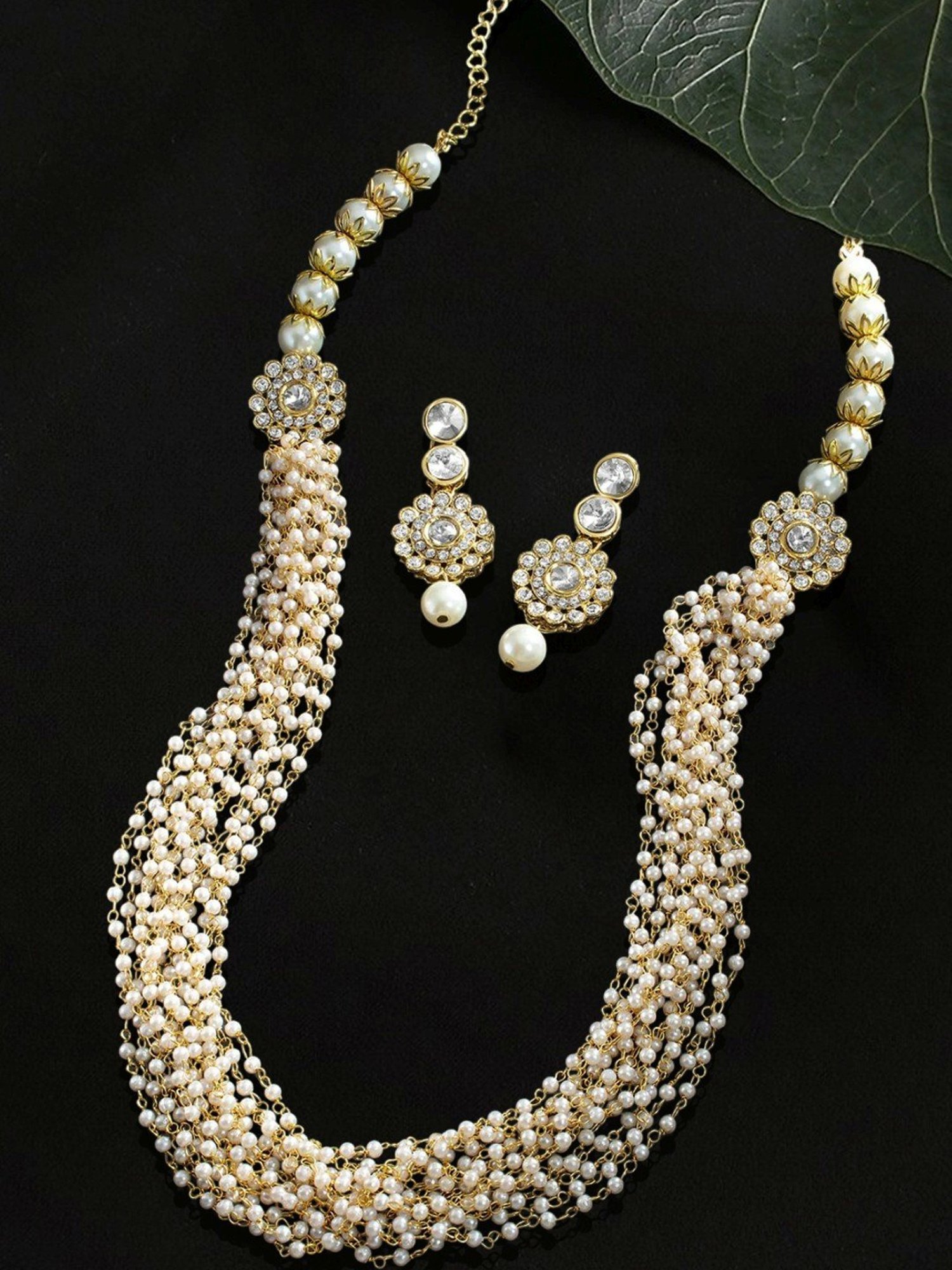 Oomph White Pearls Necklace & Earring Set