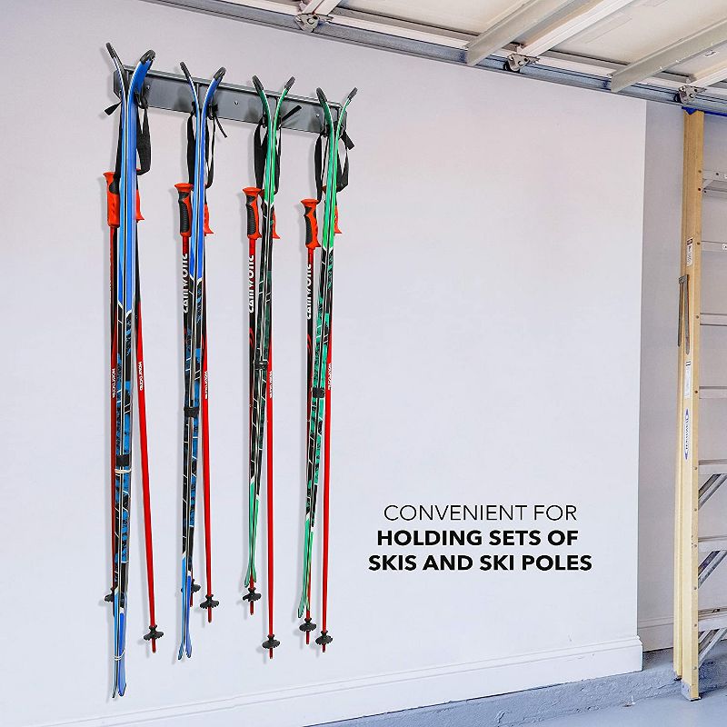RaxGo Ski Storage Rack, Holds 4 Pairs of Skis or Snowboards, Wall Mounted Heavy-Duty Garage Storage