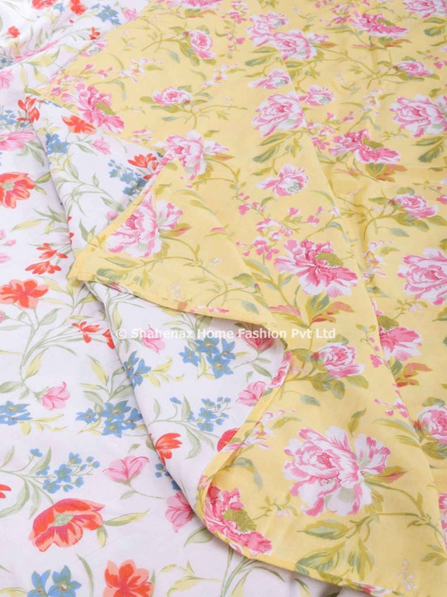 Haus & Kinder Cambric Floral Green & Yellow Cotton Single Reversible Dohar