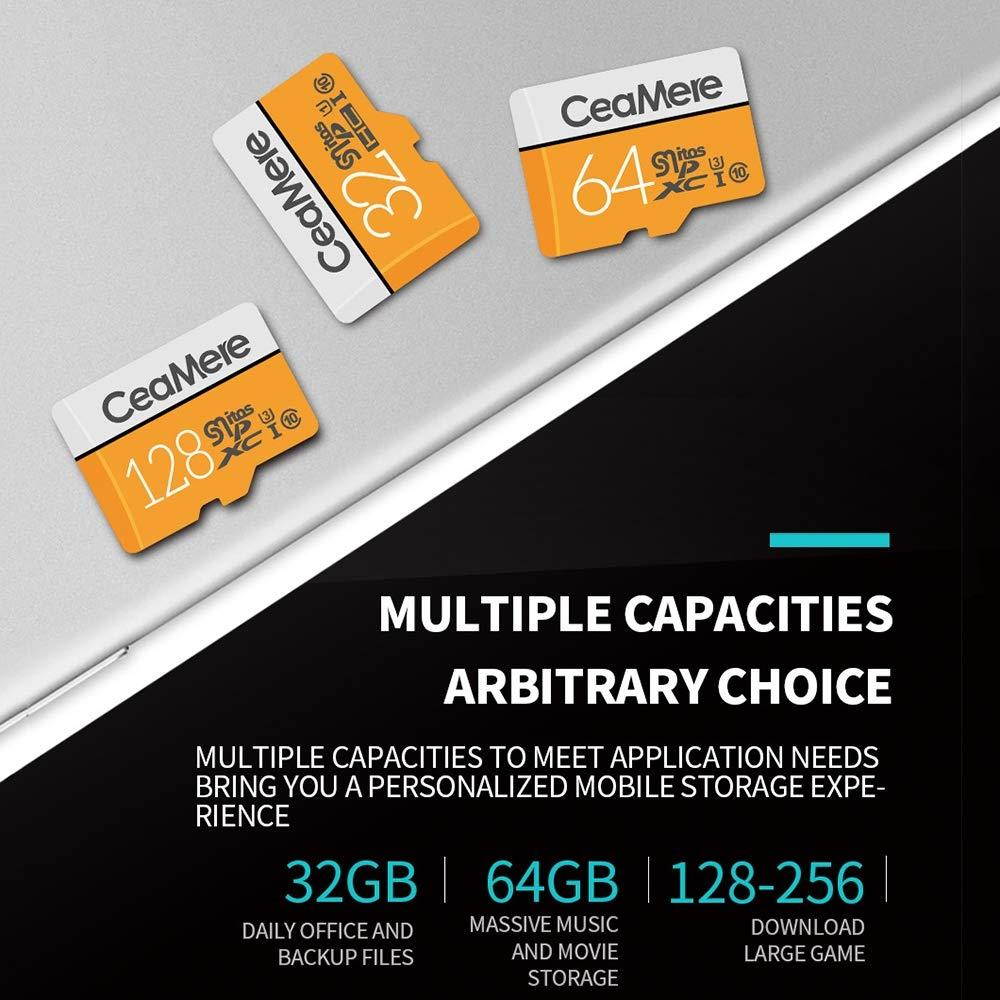 High Speed Microsd Memory Cards, 8GB 16GB 32GB 64GB 128GB 256GB Secure Digital Memory, with SD Adapter - White/Yellow