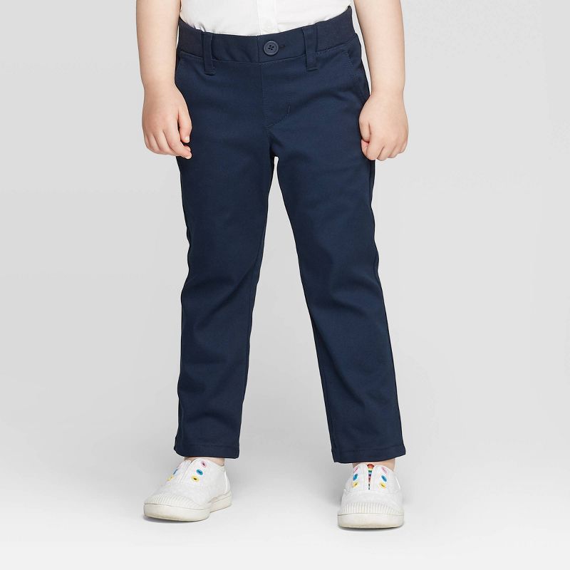 Toddler Girls' Straight Fit Uniform Chino Pants with Rib Waistband - Cat & Jack™ Navy 2T