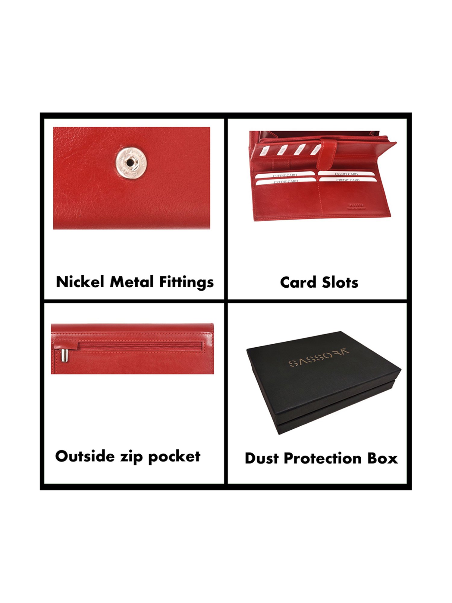 SASSORA Red Solid Rfid Wallet for Women