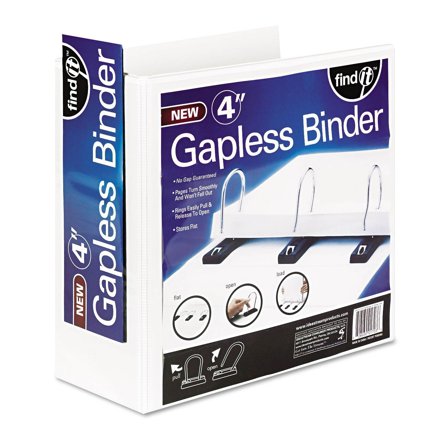 Find It Gapless Loop Ring View Binder 11 x 8-1/2 4" Capacity White SNS01703