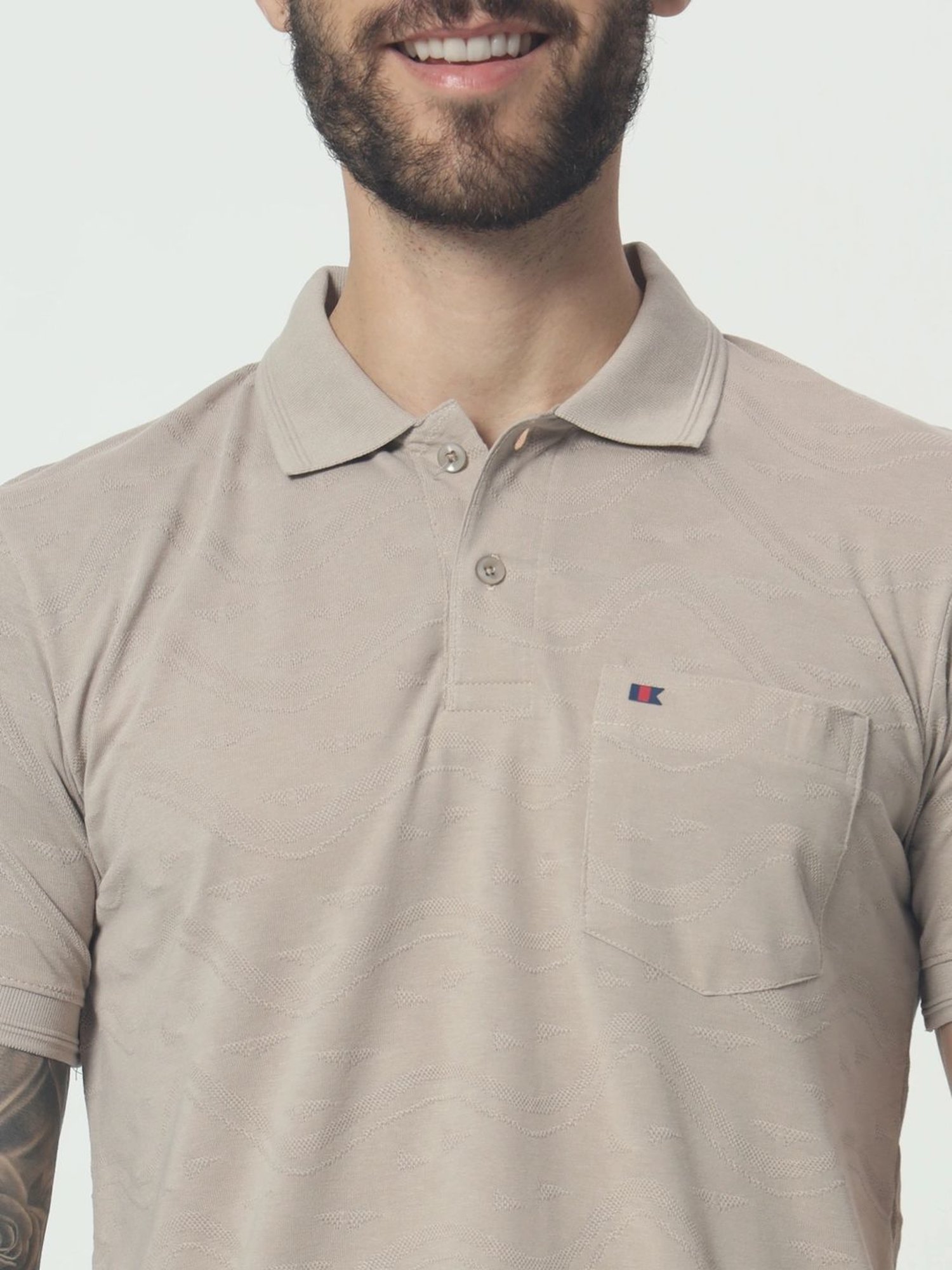 Tab91 Grey Regular Fit Self Pattern Polo T-Shirts