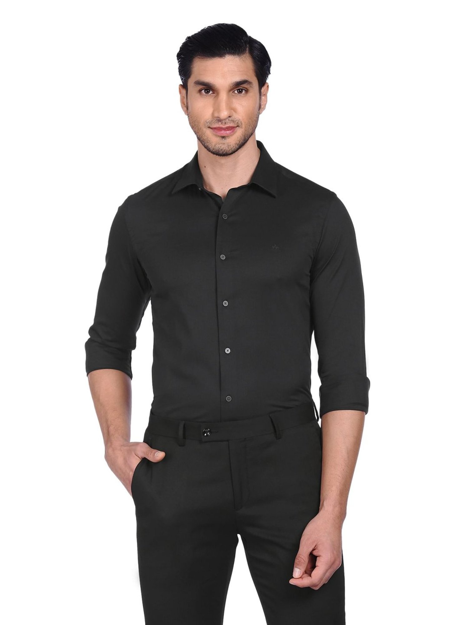 Arrow New York Black Cotton Slim Fit Shirt
