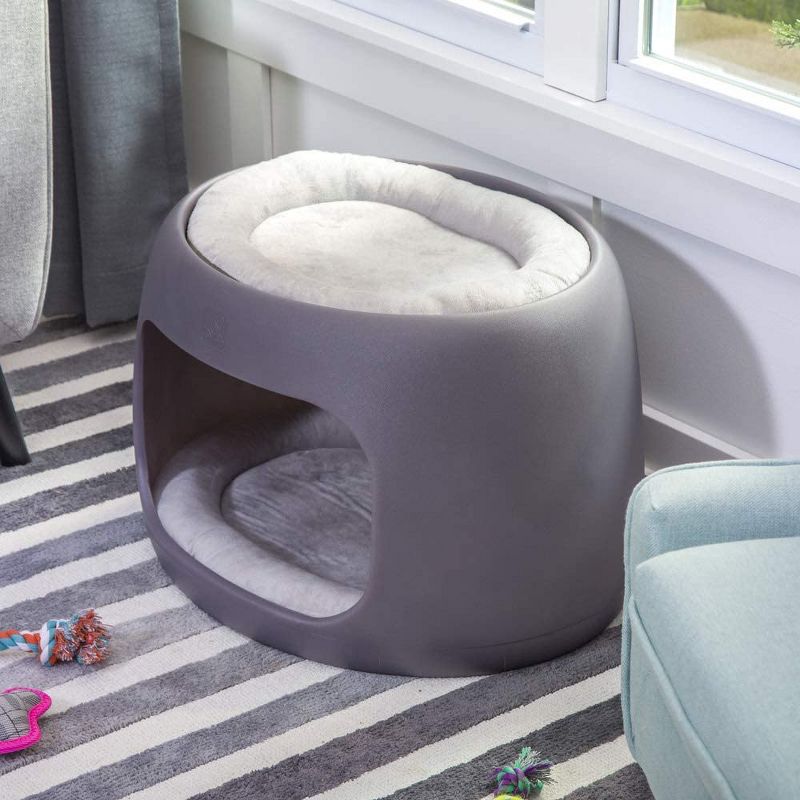 Step2 Furry Friends Bunk Bed Double Level Multi Functional Small Dog and Cat Pet Bed Lounger for Animals Up to 30 Pounds, Gray