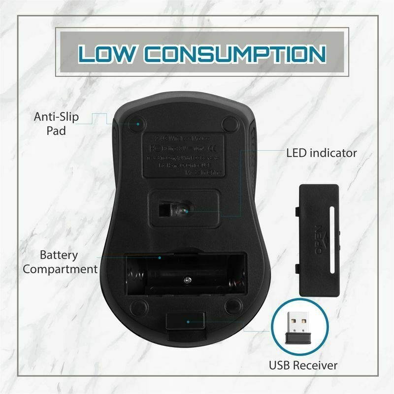 2.4G Wireless Nano USB Receiver Cordless Ergonomic Mouse 4 Button, Black