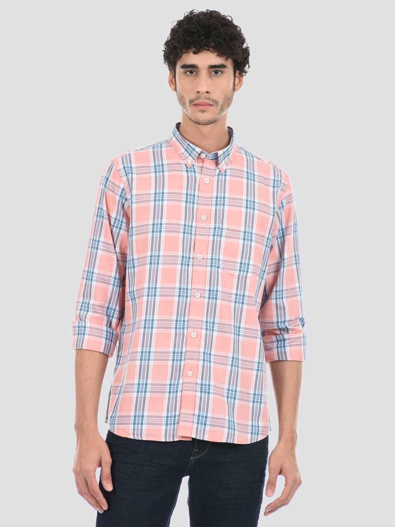 London Fog Pink Regular Fit Checks Shirt