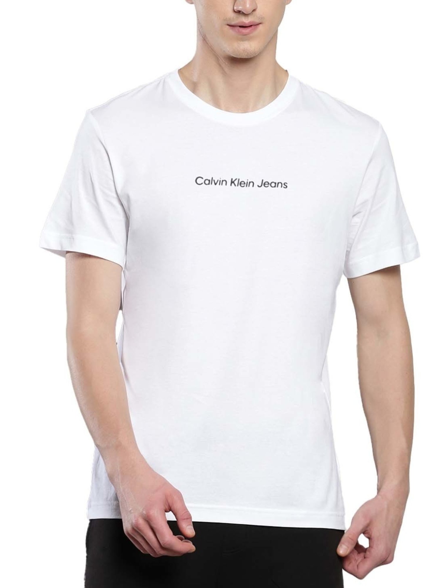 Calvin Klein Bright White Cotton Regular Fit Logo Printed T-Shirt