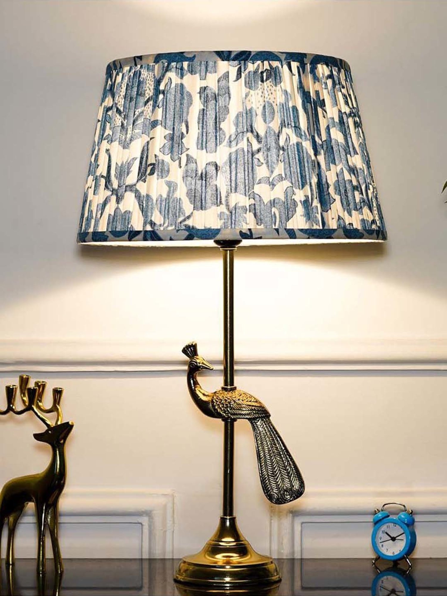 Kapoor Lamp Shades Aluminium Torre Brass Finish Table Lamp With Printed Cotton Shade