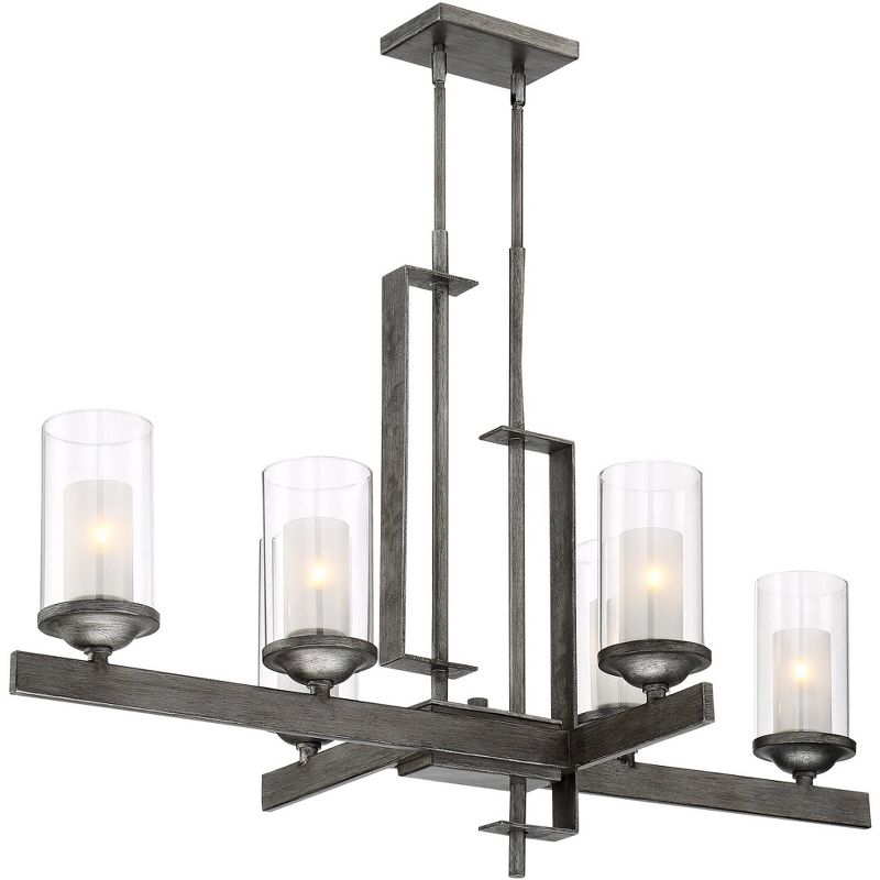 Possini Euro Design Silver Gray Linear Pendant Chandelier 40" Wide Industrial Clear Glass Halogen 6-Light Fixture Kitchen Island