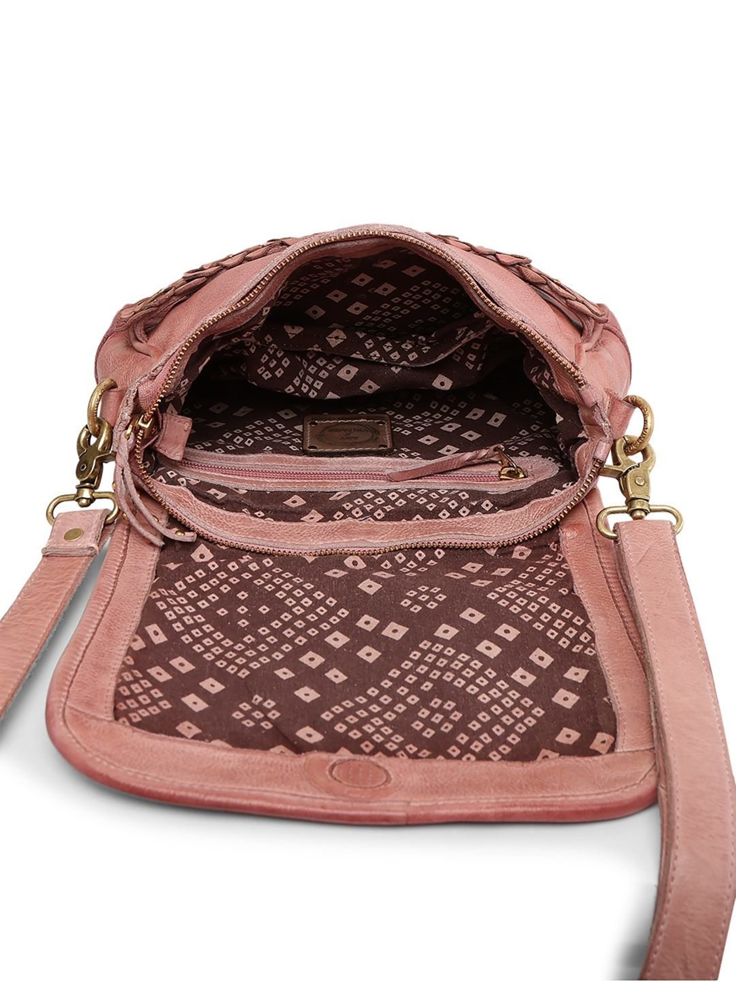 Art N Vintage Roseate Rose Pink Leather Floral Medium Sling Handbag