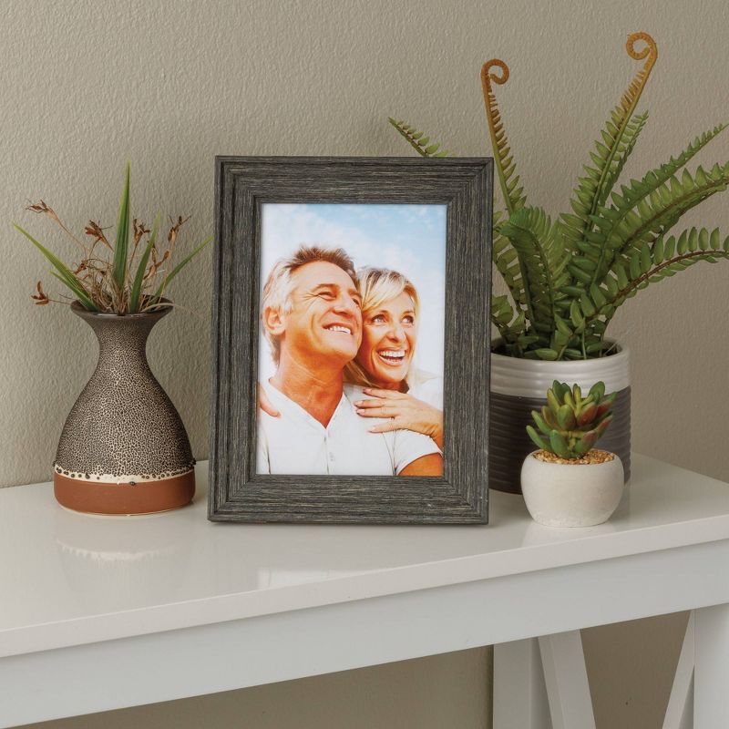 4pc (5" x 7") Rustic Woodgrain Tabletop or Wall Mount Picture Frames Distressed Black - Life Moments