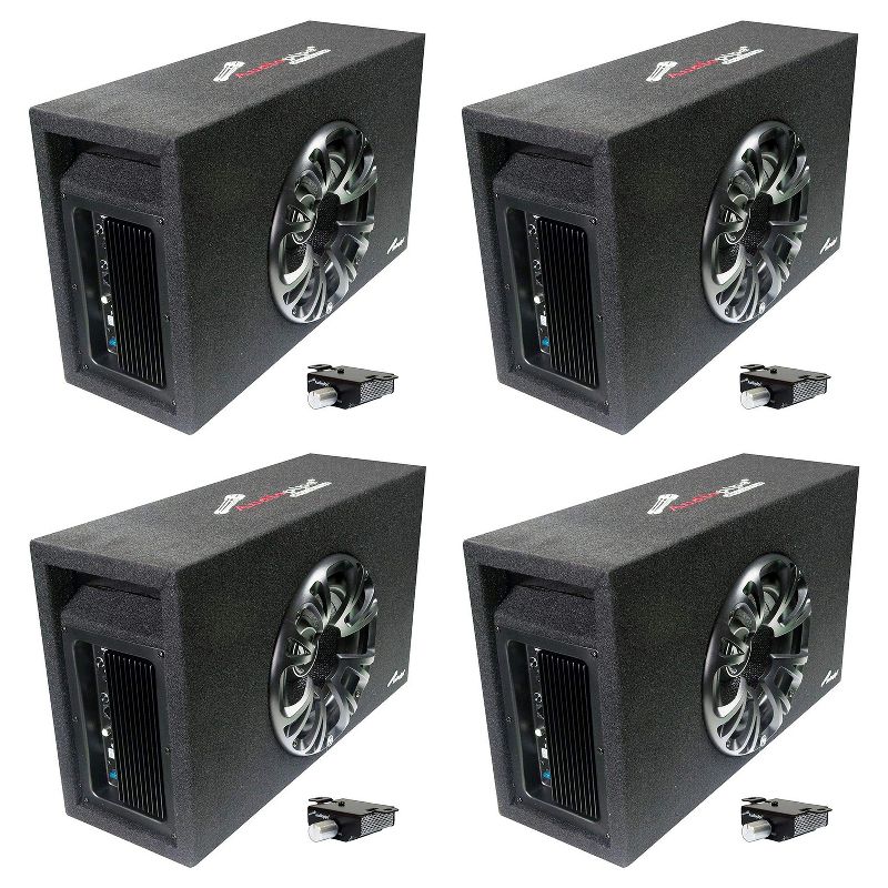 Audiopipe 4 x AP-MINIB-800A 8-inch Powerful 500 Watts Amplified Single Ported Transportable Bass Enclosure, Black (4 Pack)