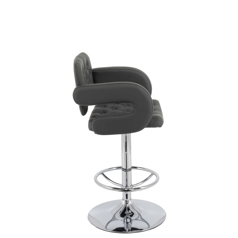 Set of 2 Adjustable Tufted Bonded Leather Barstool with Armrests Dark Gray - CorLiving