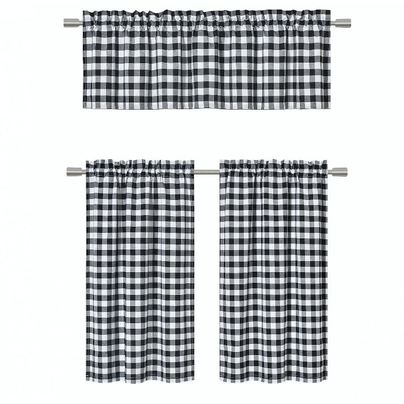 Kate Aurora Holiday Living Classic Poinsettia Complete 3 Piece Christmas Kitchen Curtain Tier & Valance Set - 58 in. W x 36 in. L