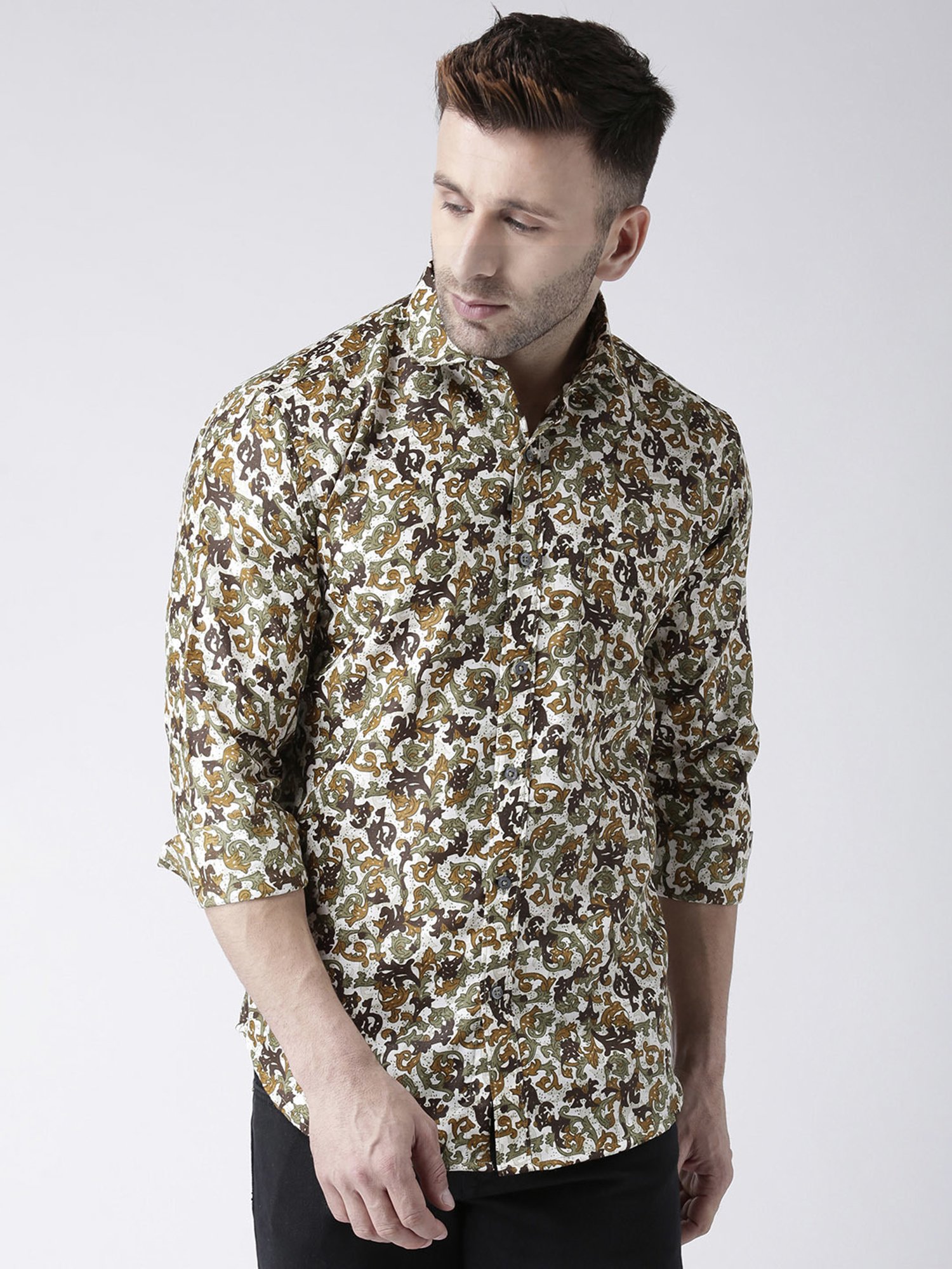 Hangup Plus Dark Green Slim Fit Printed Shirt
