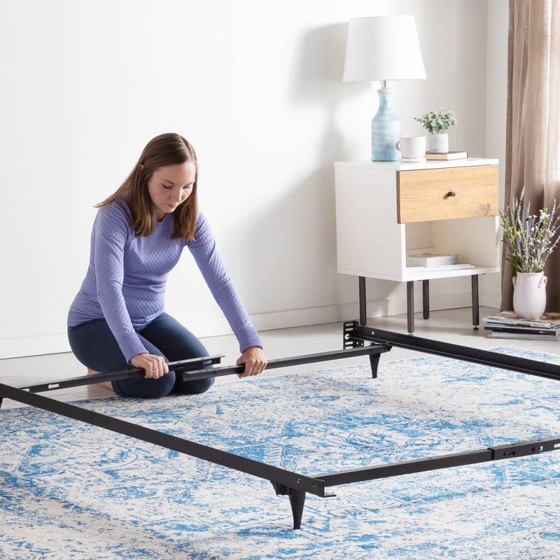 Adjustable Metal Bed Frame with Center Support & Rug Rollers - Brookside