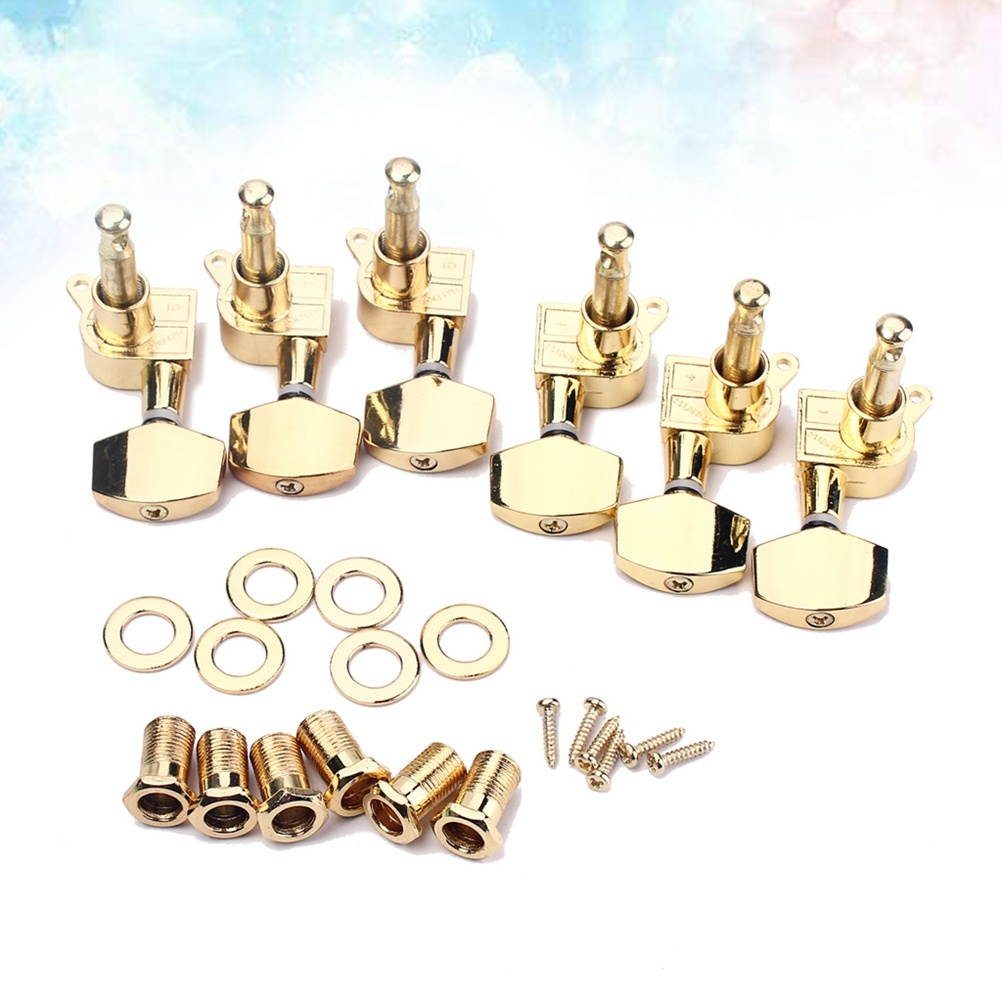 6 PCS 3L 3R Gilding Classical Guitar Tuning Pegs Keys Locking Tuner Machine Heads with Threaded Bushing Ferrules Screws Chrome Finish for Electric Guitar
