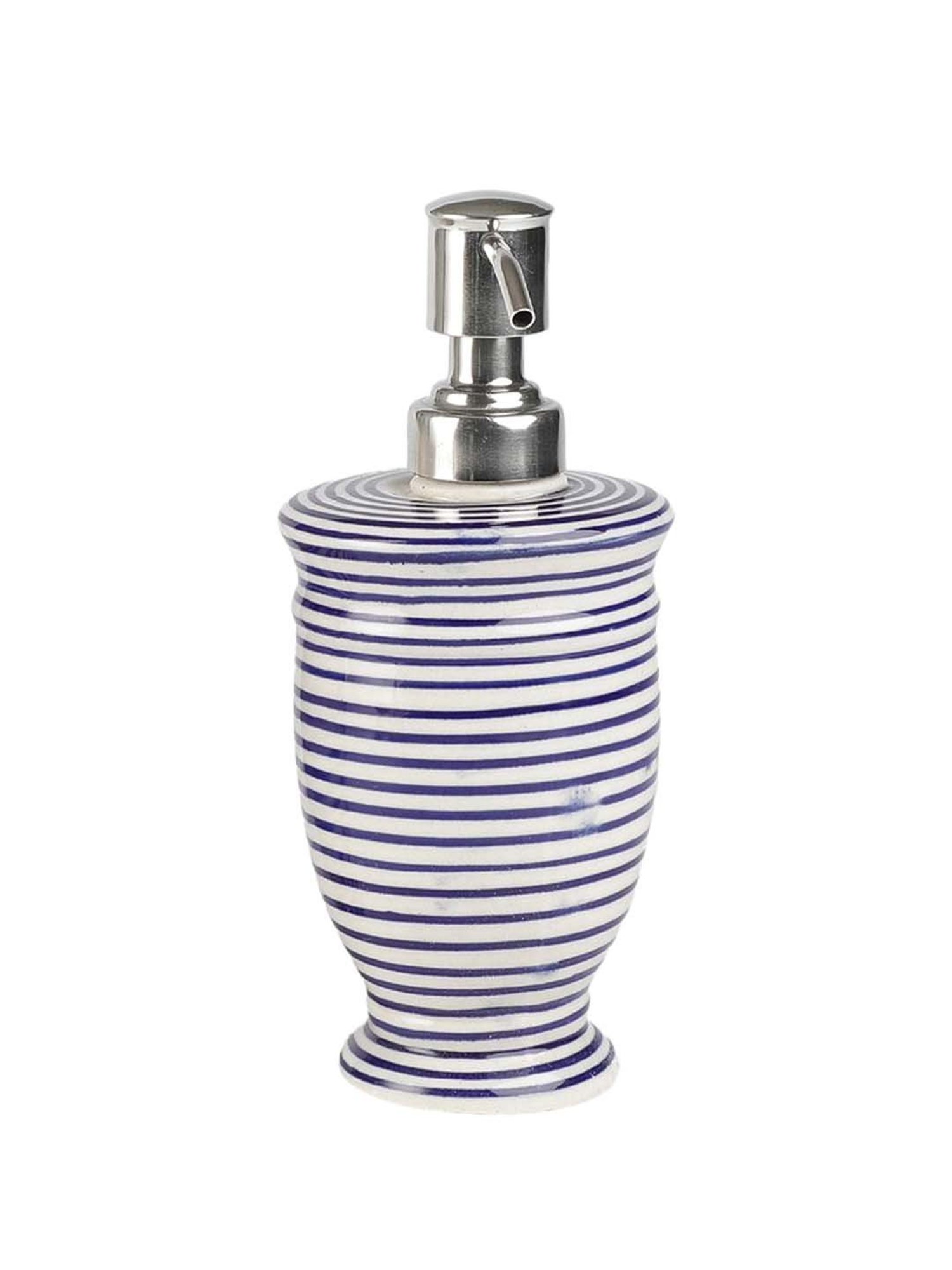 VarEesha Parikrama Blue & White Ceramic Curved Soap Dispenser (0.3 L)