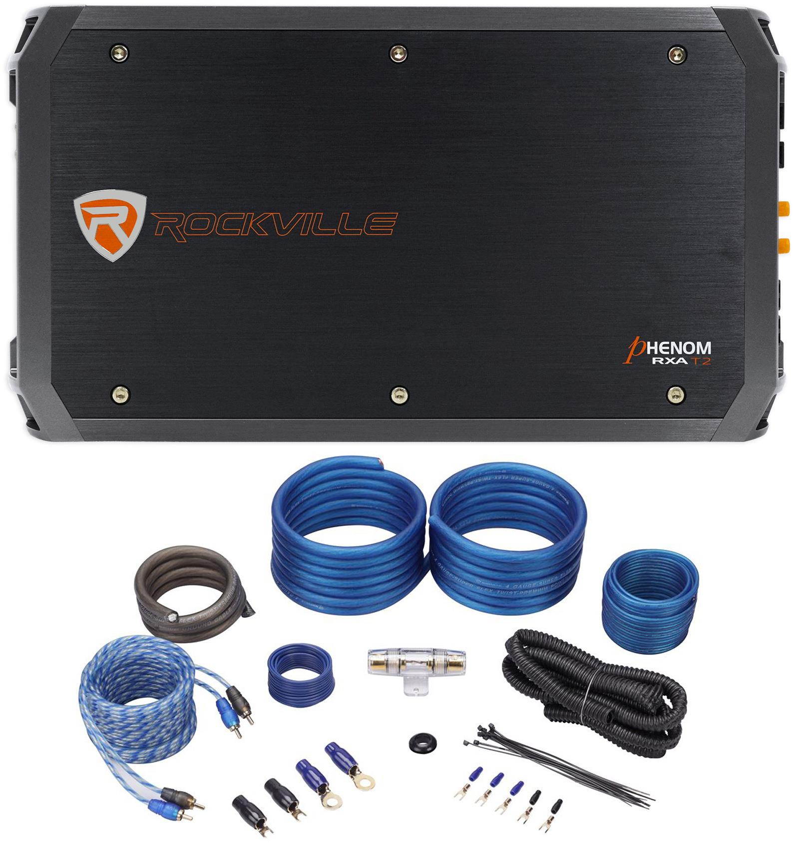 rockville rxat2 2400 watt peak/1250w rms 2channel car stereo amplifier+amp kit