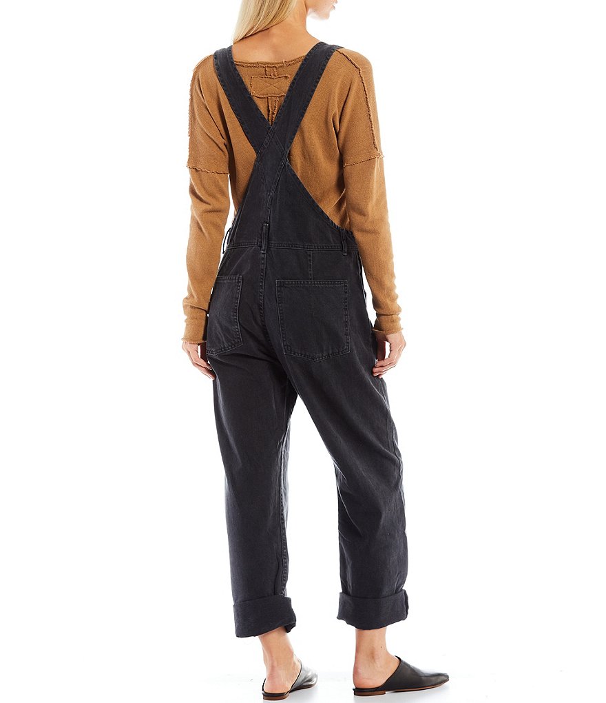 Free People Ziggy Cotton Denim Square Neck Overalls