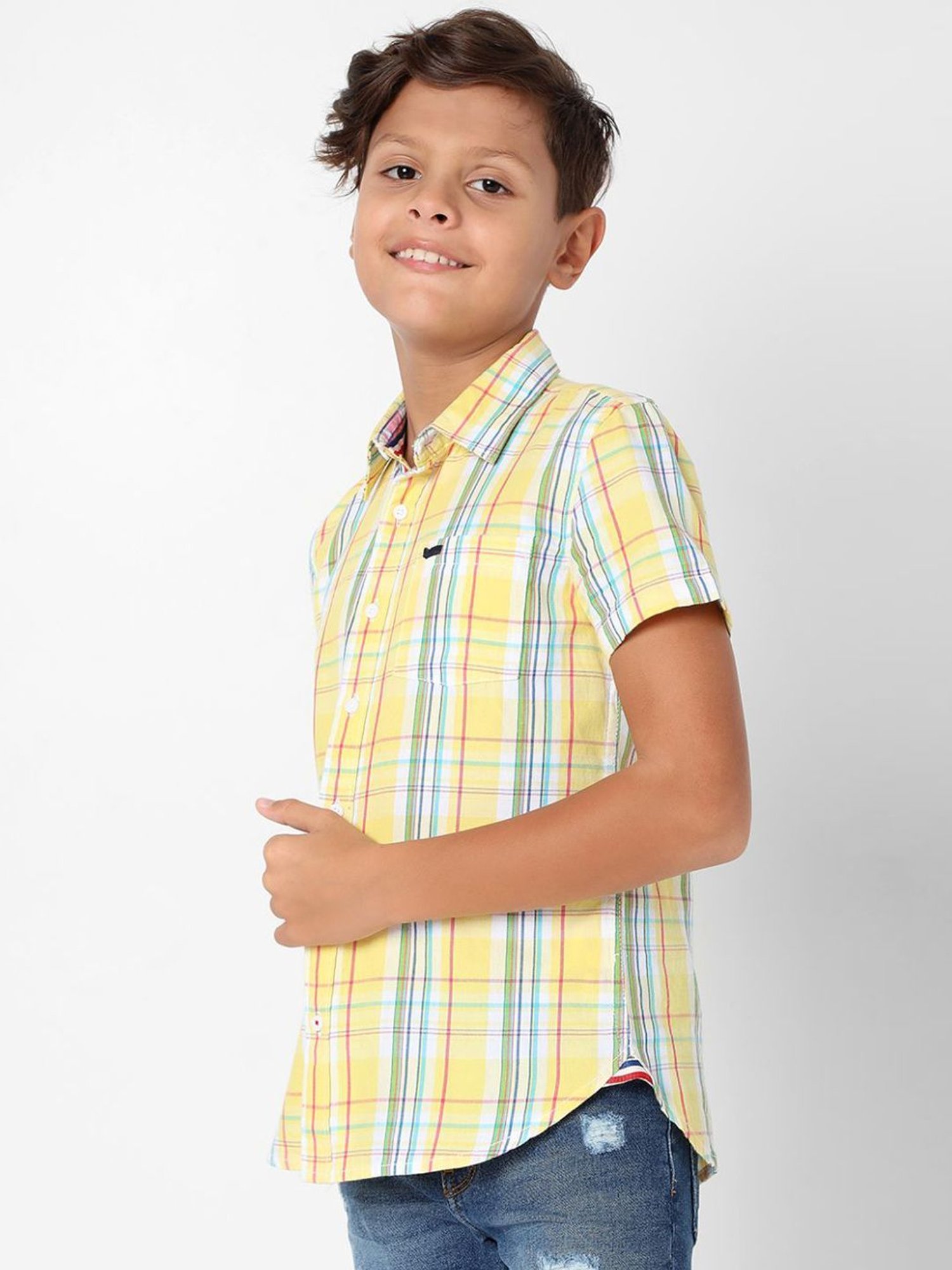 Gas Boys Yellow Cotton Chequered Shirt