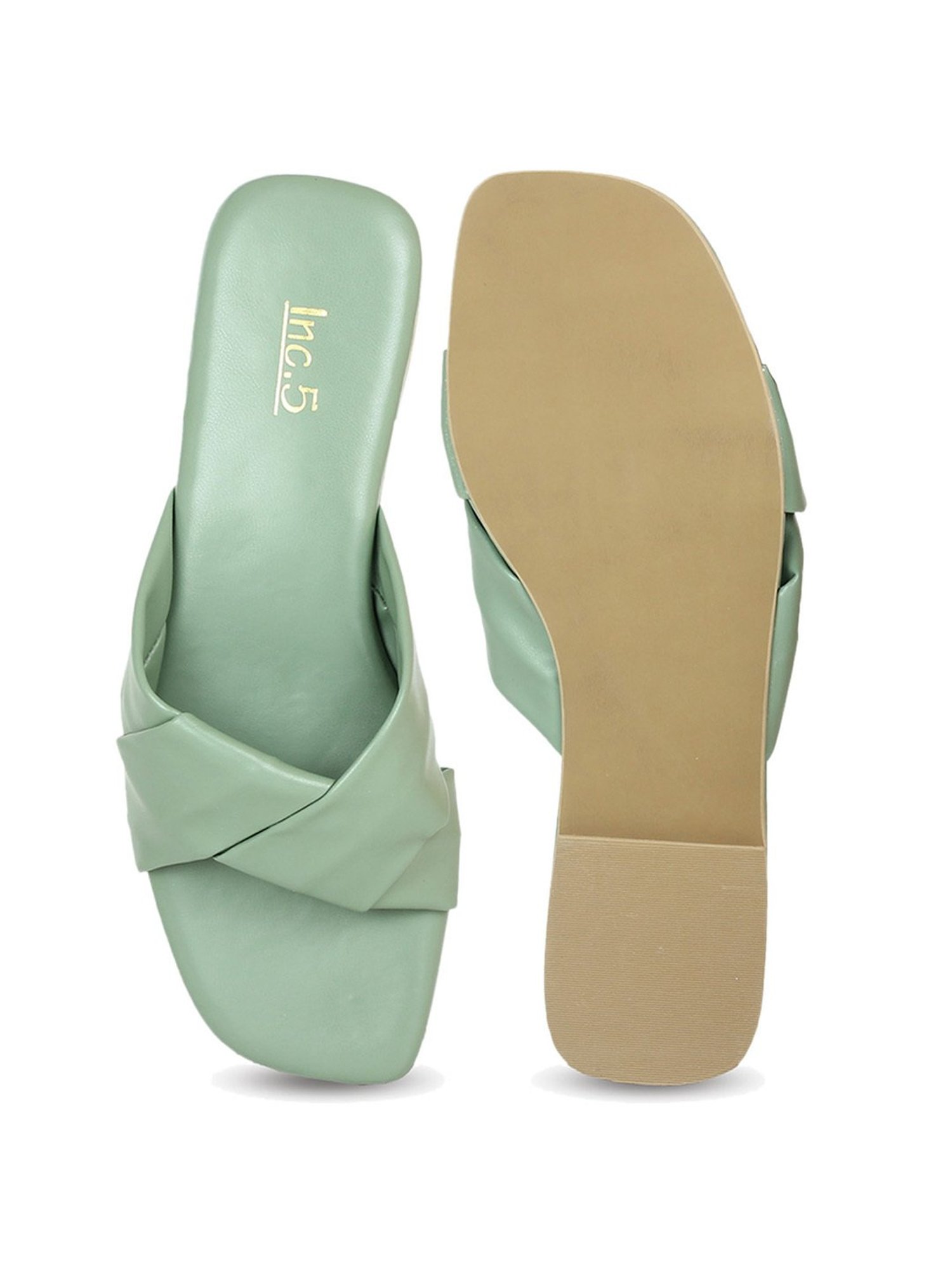 Inc.5 Women's Green Cross Strap Sandals