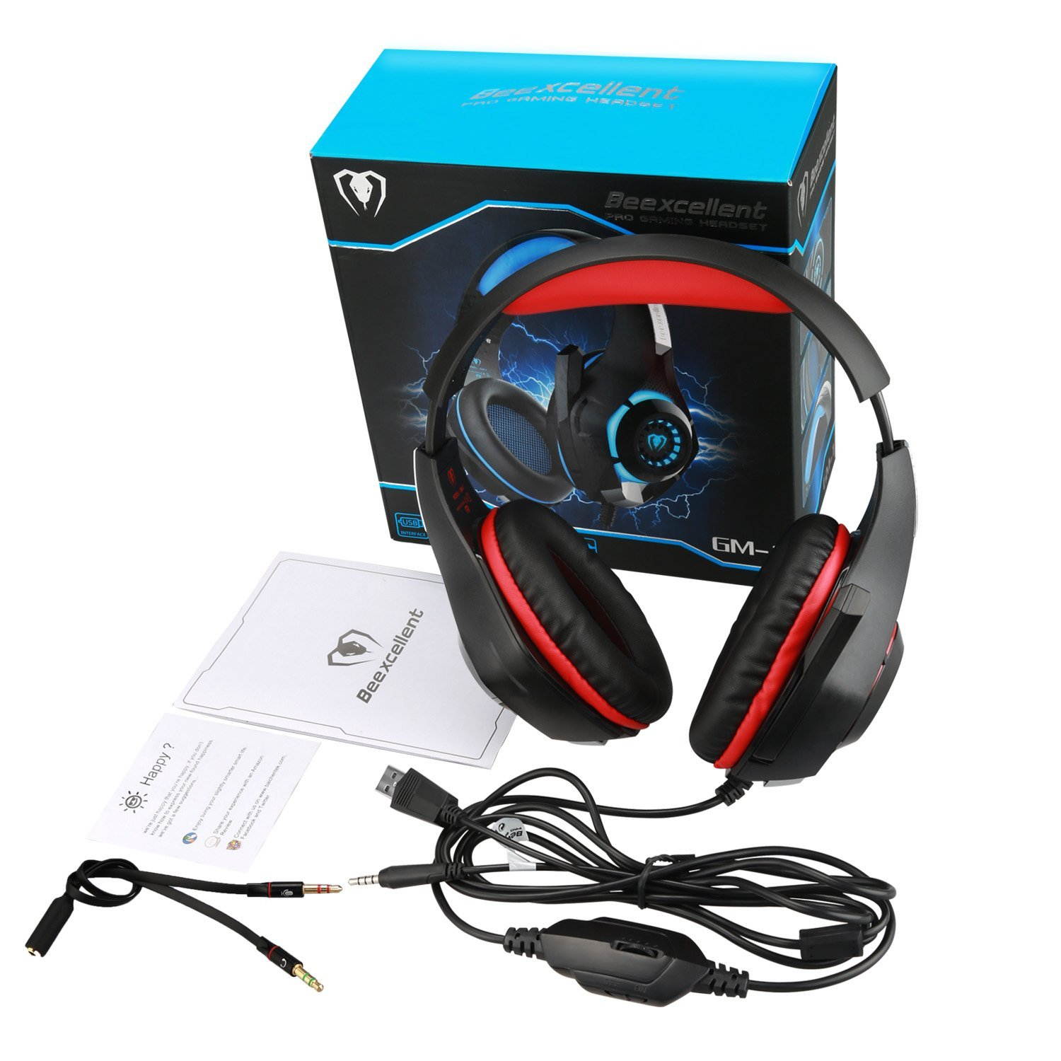 Beexcellent Gaming Headset, Bass Enhanced Headphone for Playstation PS4 PSP Xbox One Tablet iOS iPad Smartphone Free Adapter Cable for PC with Mic Noise Cancelling Black+Blue