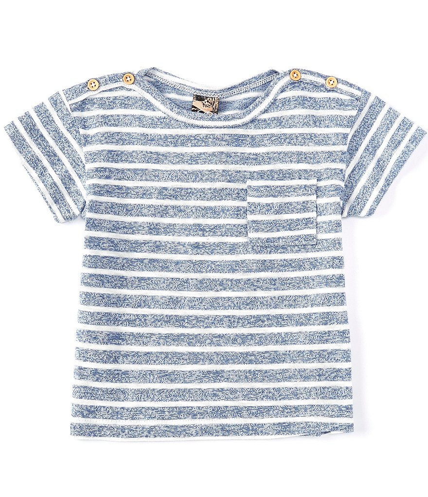 First Wave Baby Boys 12-24 Months Stripe Front Pocket Short Sleeve Tee