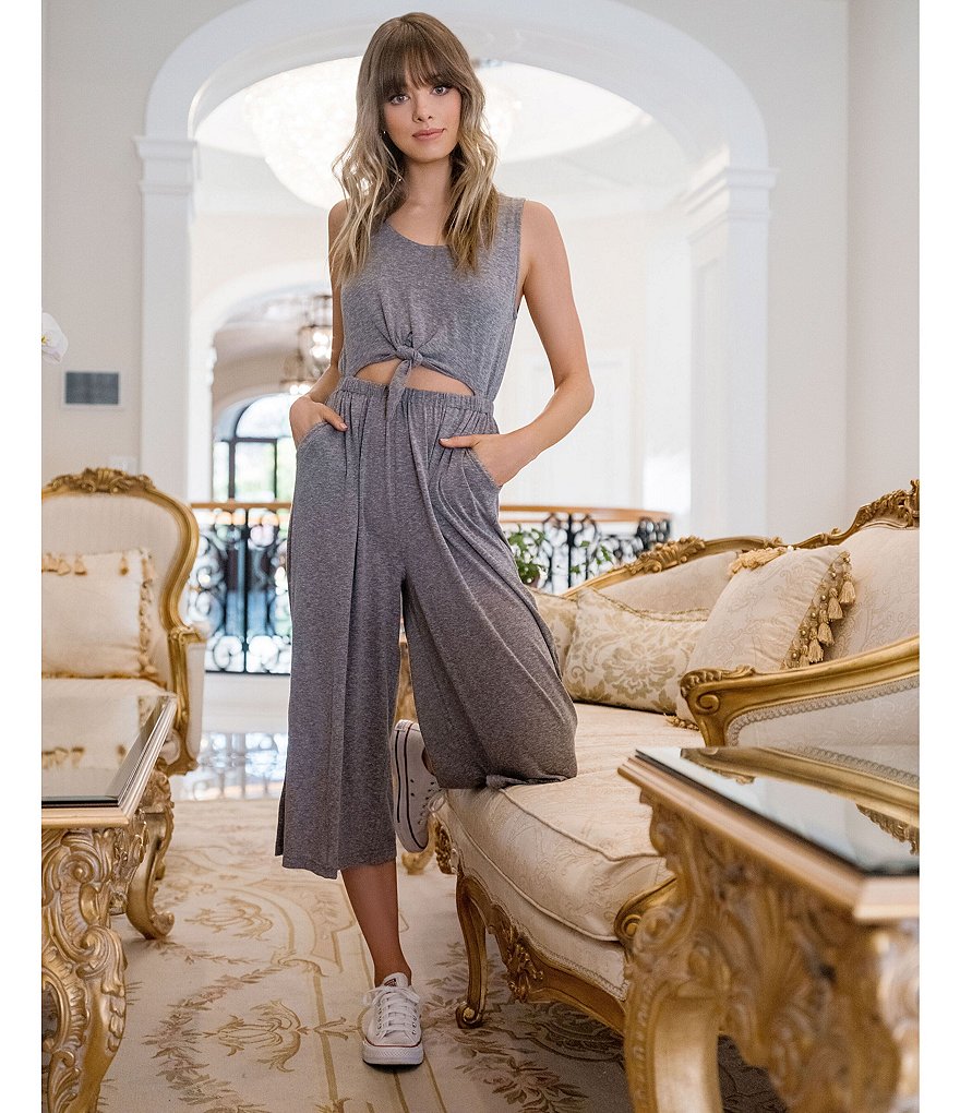 Coco + Jaimeson Strapless Elastic-Waist Laser-Cut Embroidered Knit Jumpsuit