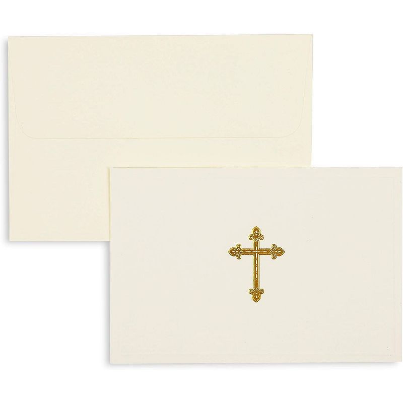 48-Pack Gold Foil Embossed Cross Blank Greeting Card Set with Envelopes, Ideal for Religious Celebrations, Baptisms, (Cream 4x6)