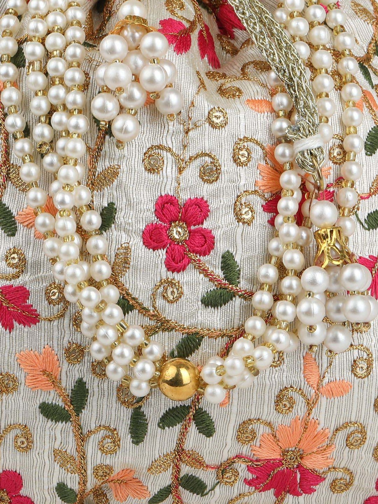 Gaurapakhi White Embroidered Potli