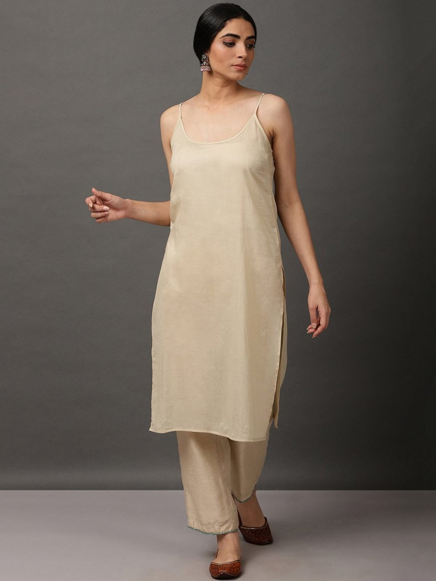 Nuhh Ecru Chanderi Kurta Set with Dupatta