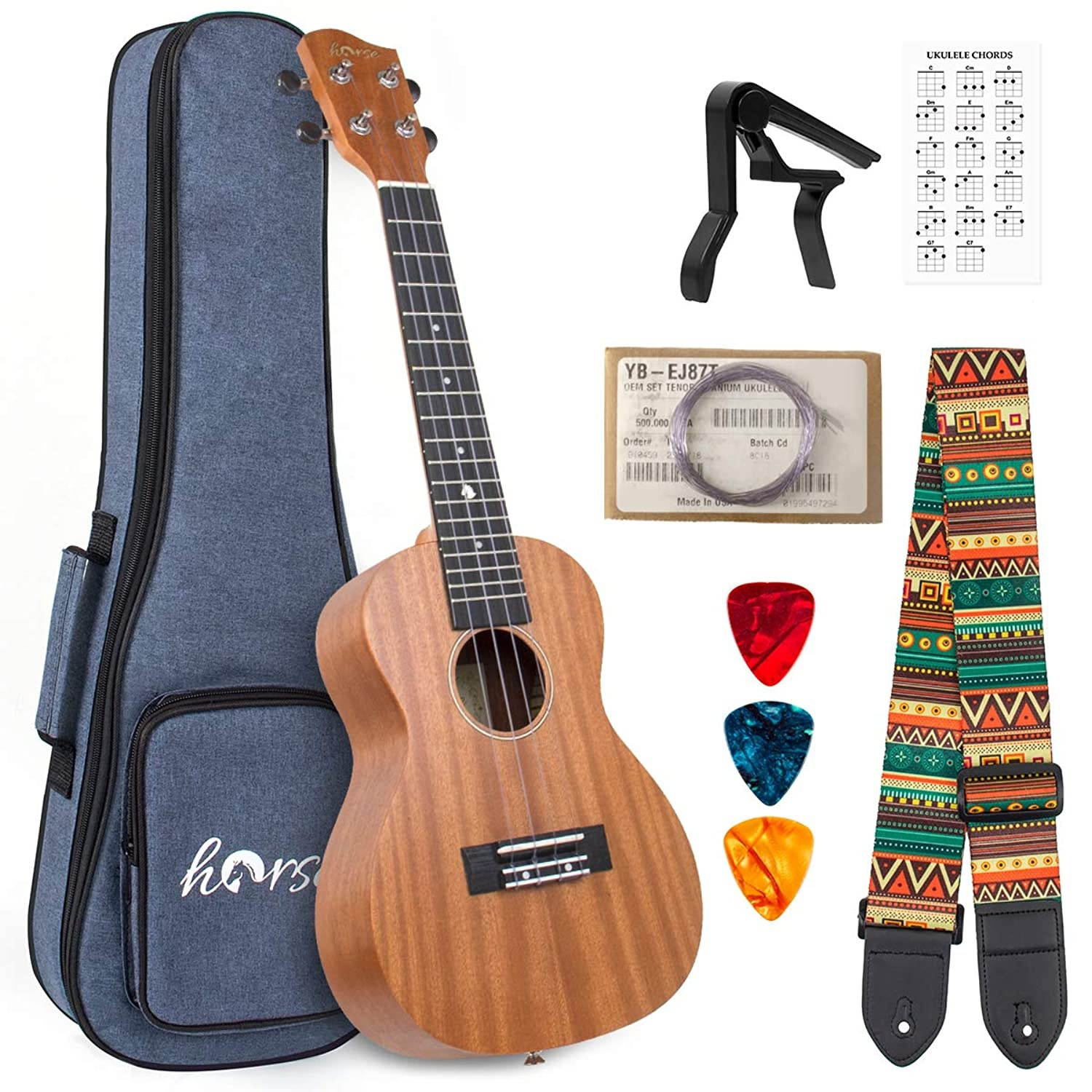 Concert Ukulele 23 Inch Ukelele Mahogany ukulele for Beginer with Gig Bag Strap String Capo Picks (23 inch)