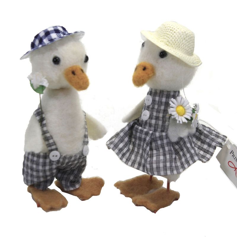 Easter 5.0" Gingham Duck Set Felt Ornament  -  Tree Ornaments