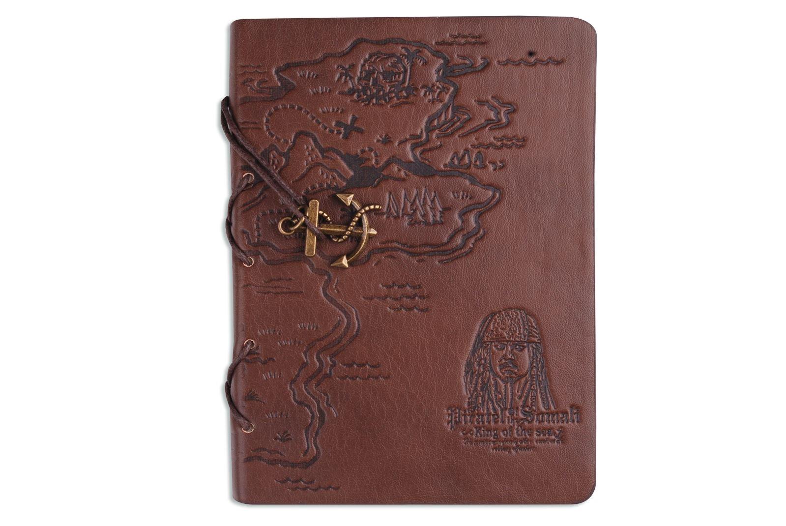 Hellfire Trading PU Leather Pirate Design Map Diary Journal Sketchbook Notebook  - Dark Brown,Treasure Map