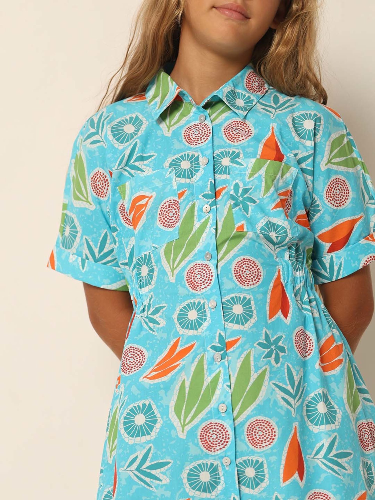 VERO MODA GIRL Blue Cotton Printed Dress