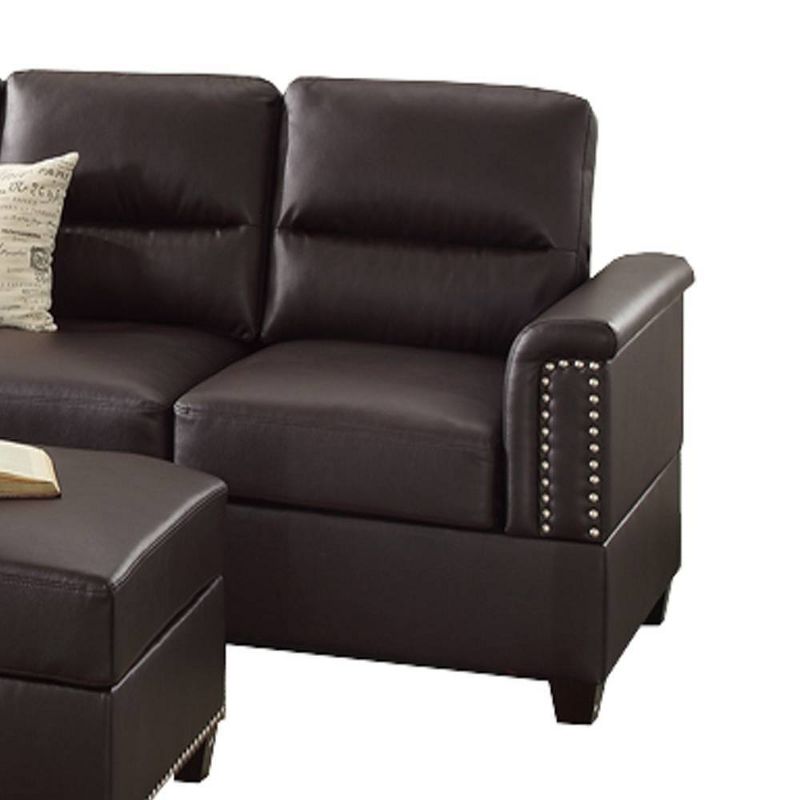 3pc Bonded Leather Upholstered Wooden Sectional Set Brown - Benzara