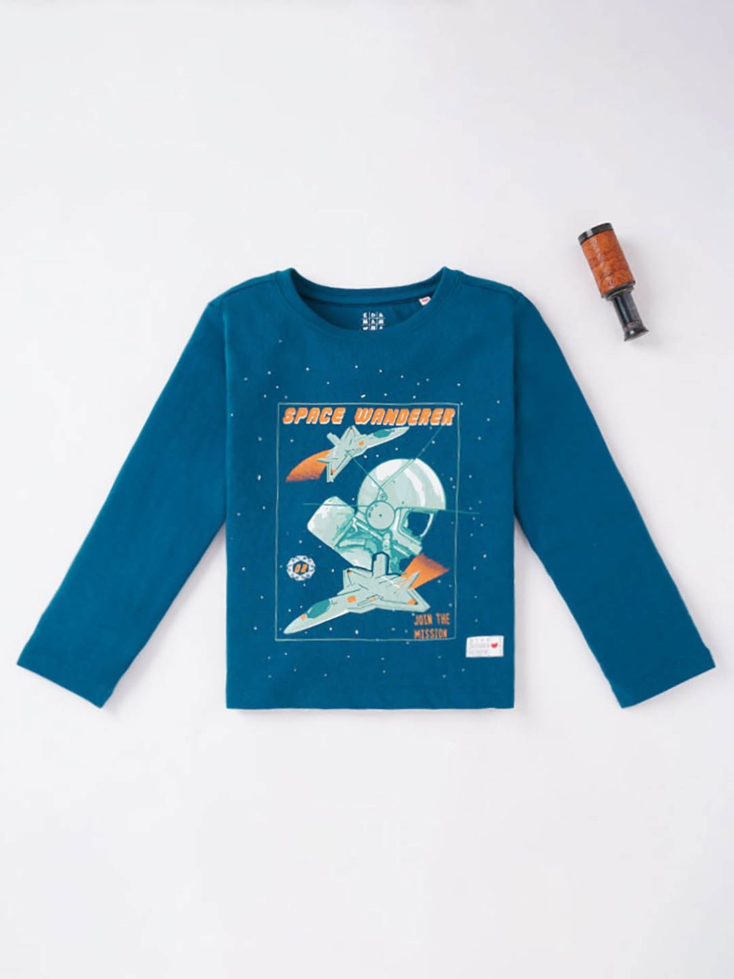 Ed-a-Mamma Boys Blue Printed Full Sleeves T-Shirt