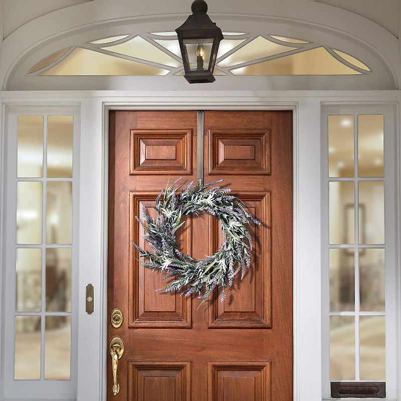 Haute Decor 24 Inch Indoor Outdoor Spring Floral Mix Natural Grapevine Wreath with Lavender and Leaves with Hanging Loop, Multicolor