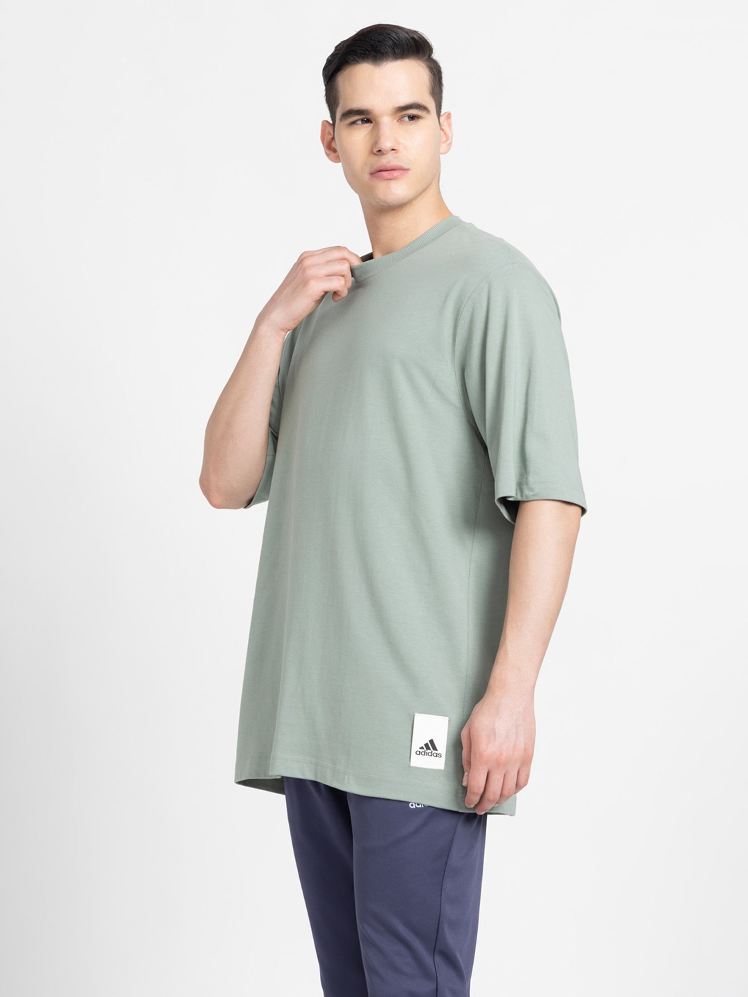 adidas Sage Green Regular Fit Cotton Crew T-Shirt