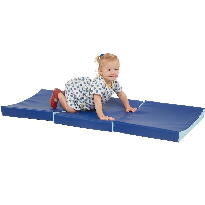 ECR4Kids SoftZone Baby Roll and Crawl Mat for Infants - 3-Piece Connecting Mat for Activity and Tummy Time, Blue