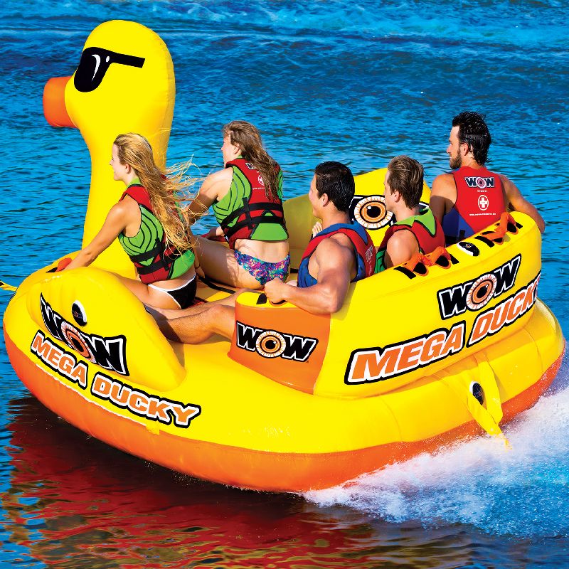WOW Watersports 19-1060 Heavy Duty Big Ducky 5 Person Rider Lake Ocean Inflatable Towable Tube, Yellow