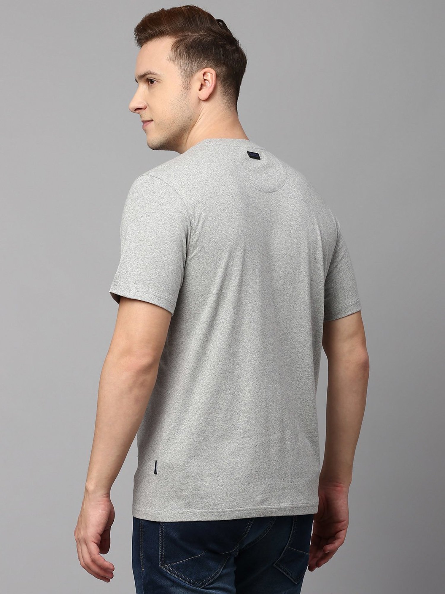 Beverly Hills Polo Club Grey Melange Regular Fit Cotton Crew T-Shirt