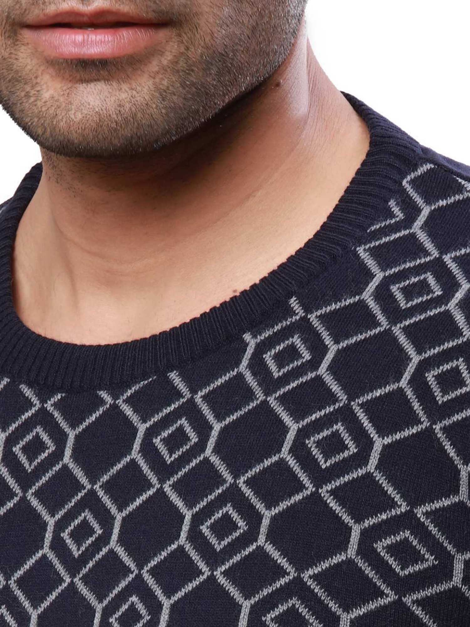 Raymond Blue Regular Fit Self Pattern Sweater